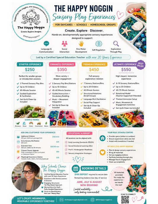 Sensory Play Experience (Daycare's, Schools, and Homeschool Programs)